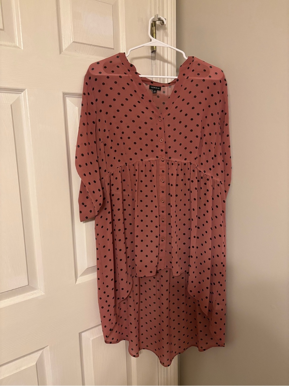 torrid Mauve Pink and Black Polka Dot High-Low Tunic